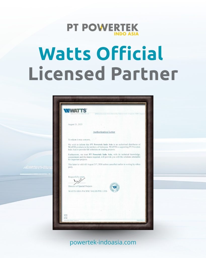 Watts stainless steel valve system for data center cooling installed by Powertek Indo Asia